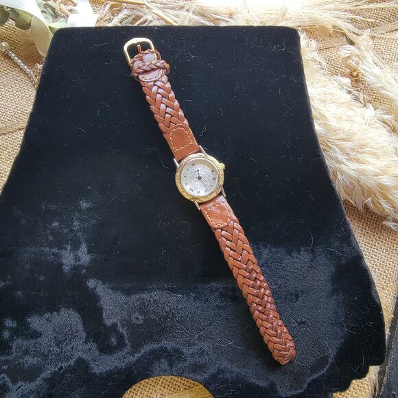 Vintage Gitano Quartz Watch Brown Braided Band Roman Dial Retro Gift for Her - Picture 2 of 10